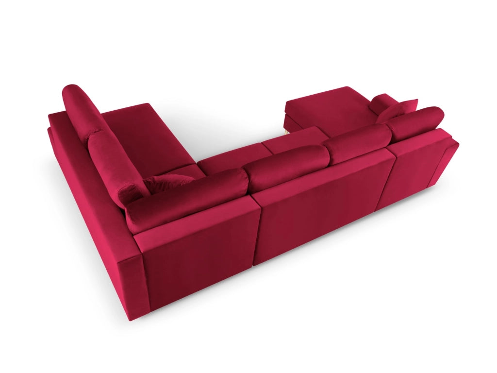 Cosmopolitan Design - Divano panoramico convertibile destro con contenitore "Kyoto" 7 posti in velluto rosso 