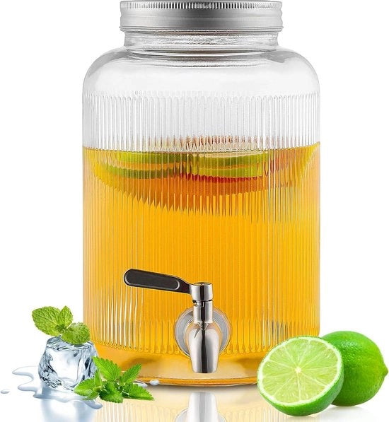 Macchina per bevande in vetro - Maniglia in acciaio inossidabile antisbmersione - 4L Macchina per ghiaccio per bevande - Teiera per frutta - Tè freddo limonata succo di frutta
