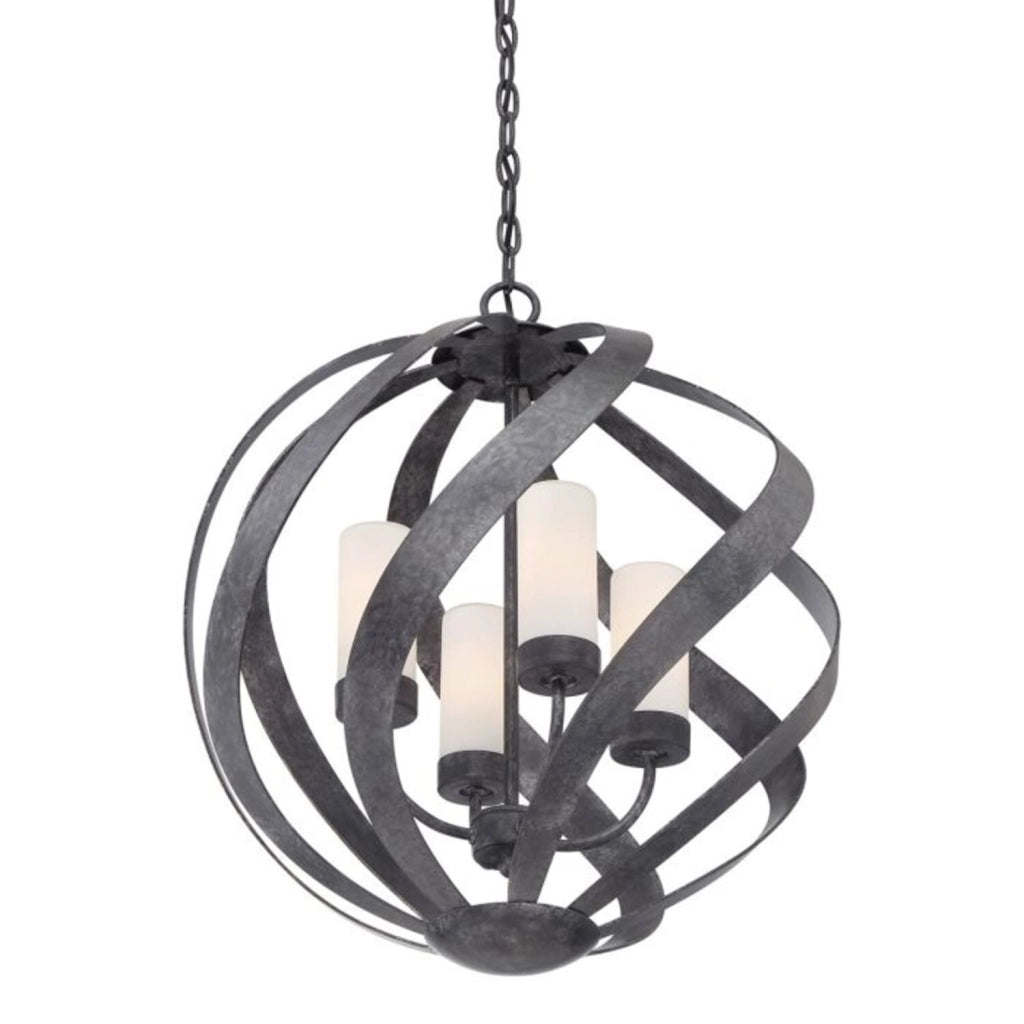 Lampadario Per Esterno Nordico Blacksmith Acciaio Nero Antico Vetro 4 Luci E14