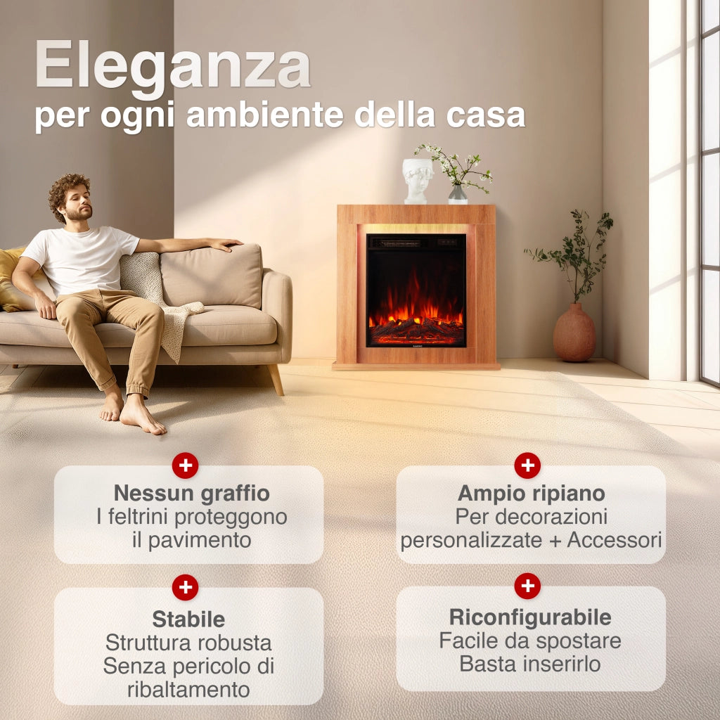 KAMINIO Camino elettrico MATTI - Caminetto da pavimento con riscaldamento, effetto fiamma 3D, luce ambiente a LED, telecomando - 32 pollici, Querica