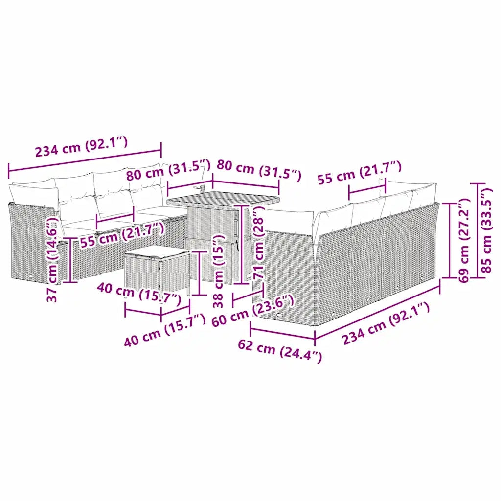 Set Divano da Giardino 11 pcs Grigio polyrattan 3361458