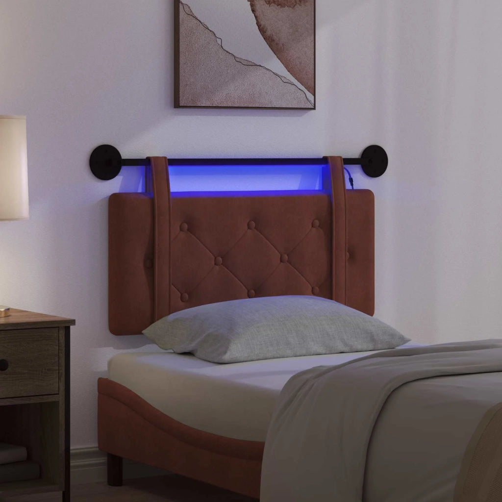 Testiera sospesa Con luce LED Marrone Lucido PU Antico