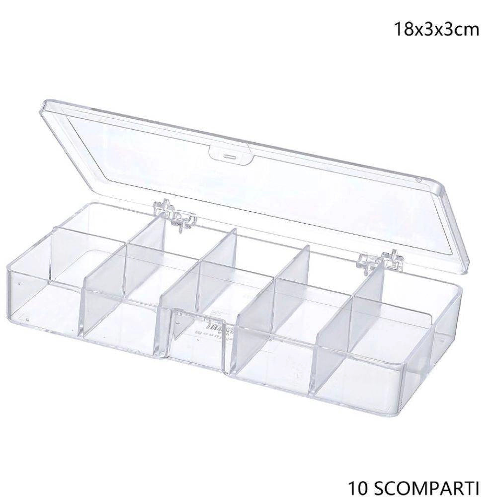 Trade Shop - Scatola Portaoggetti 10 Scomparti Pratica Scatola Contenitore Misura 18x3x3 Cm -