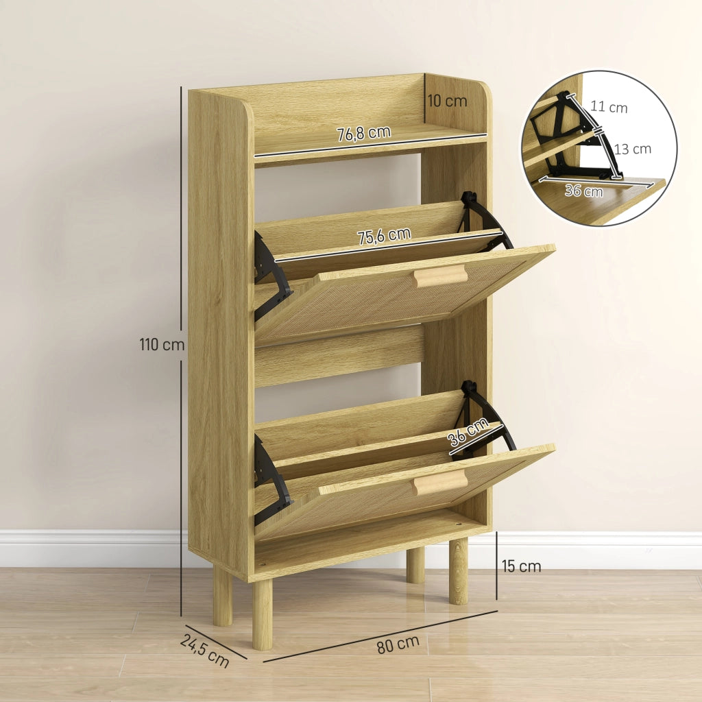 Scarpiera con cassetti e ripiano ¨C zephmum ¨C 80x24,5x110 cm rovere
