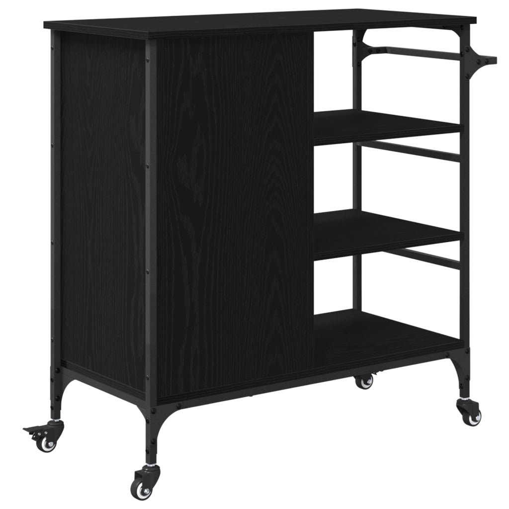 Trolley cucina Rovere Nero 87,5x38,5x84,5 cm Legno ingegnerizzato