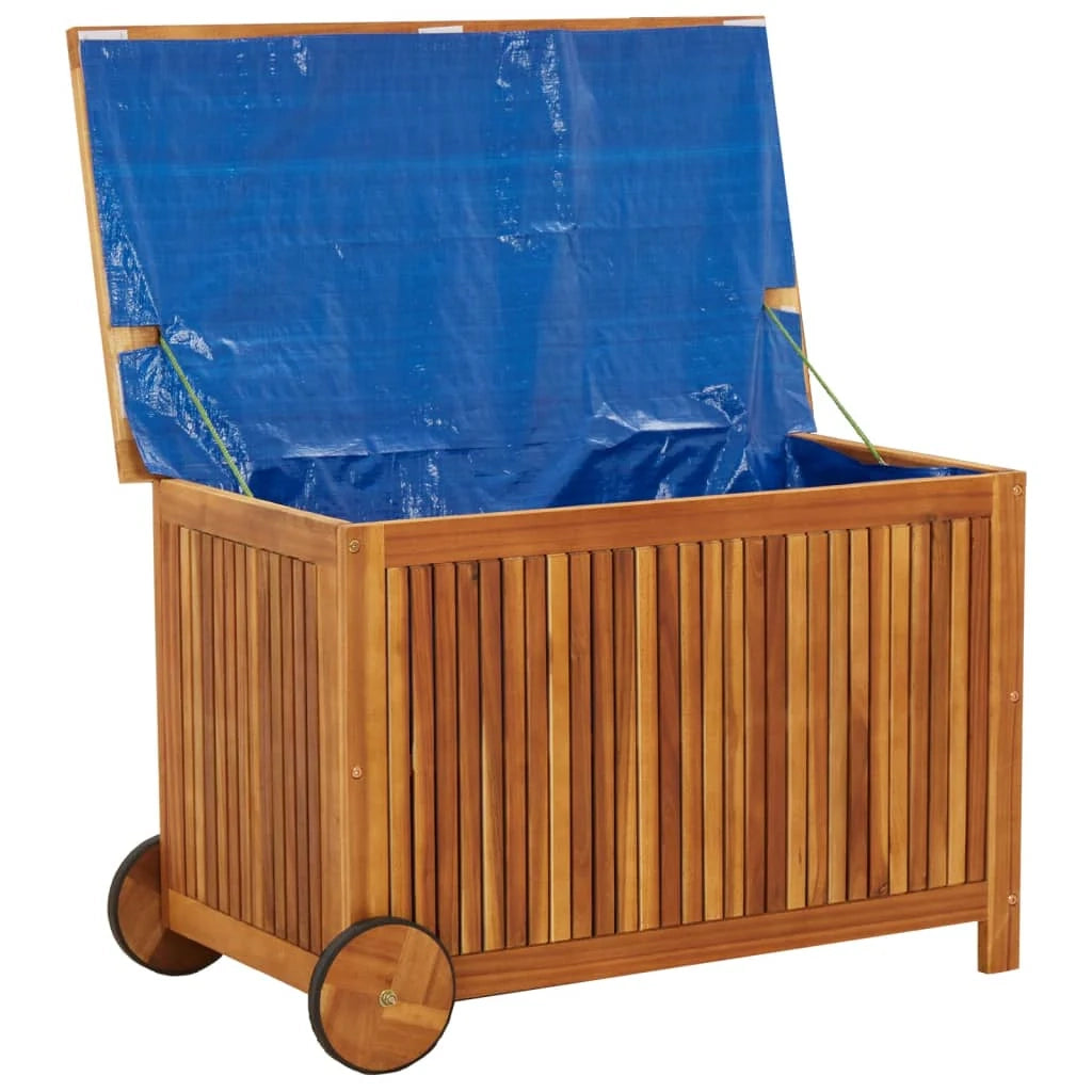 Baule da giardino con ruote 90 x 50 x 58 cm legno di acacia 02_0013067