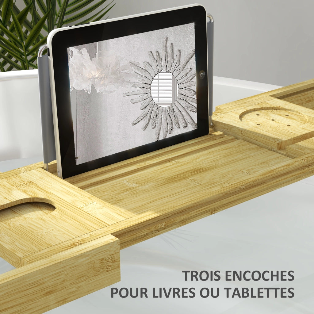 Ripiano per vasca da bagno in bamb¨´ estensibile con porta bicchiere e porta sapone ¨C zephmum ¨C 75-109x23x4.5cm