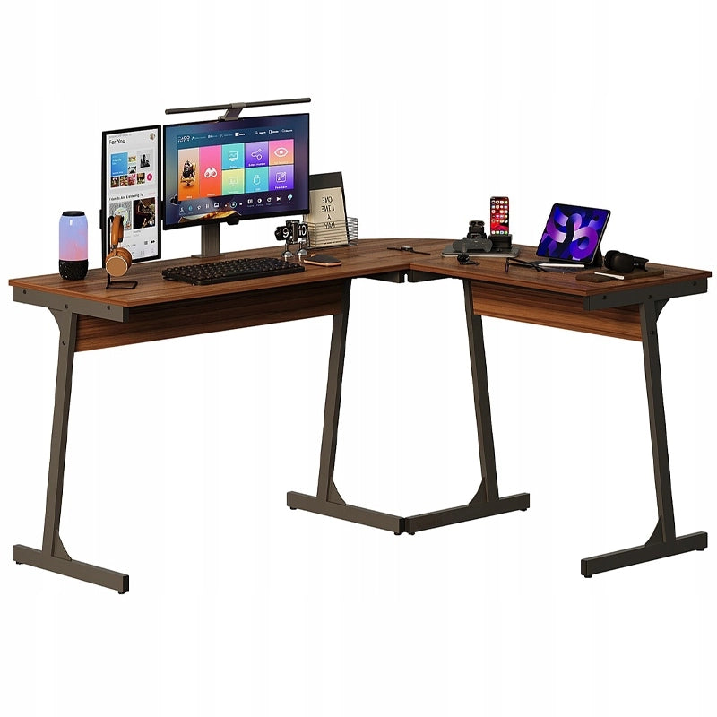 Scrivania angolare moderna in stile industriale, marrone scuro, stile loft, 148 cm