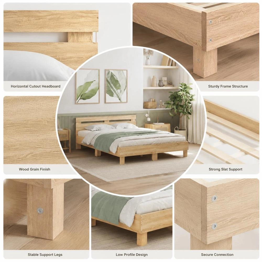 Bed Frame With Headboard And LED Lighting, Sonoma Oak, 140x200cm