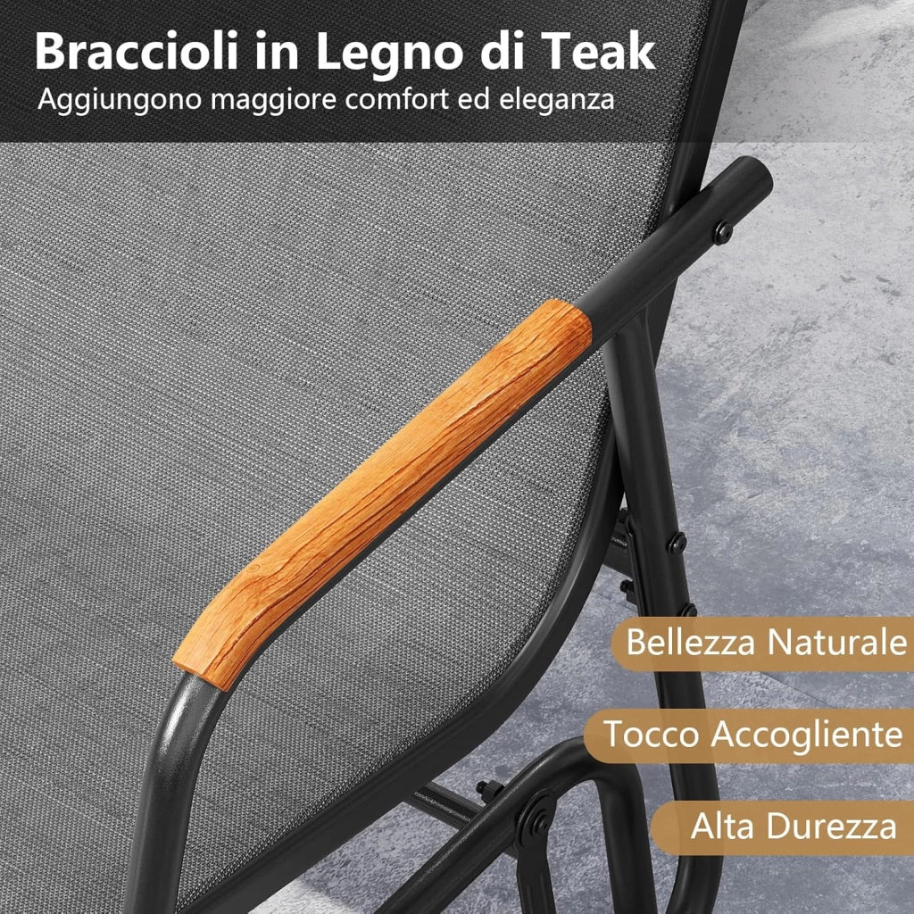 Panca a Dondolo da Esterno, Panchina a 2/3 Posti da Giardino con Movimento Oscillante, Braccioli Curvi in Legno, Sedia a Dondolo per Veranda, Giardino, Portata 300KG/450KG (Grigio, 3 Posti)