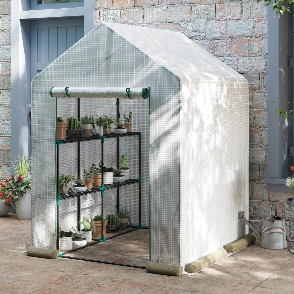 Serra da Giardino in Acciaio e PE con Scaffali ¨C Zephmum ¨C 143x143x195 cm Bianco