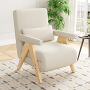 Poltrona letto 3 in 1 con schienale regolabile a 6 posizioni cuscino lombare in lino beige e struttura in metallo