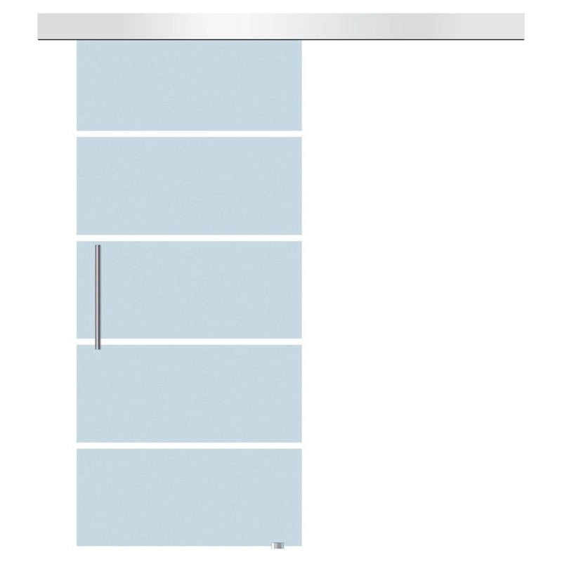 PORTA SCORREVOLE IN VETRO SATINATO CON 4 STRISCE TRASPARENTI, 102.5X205CM