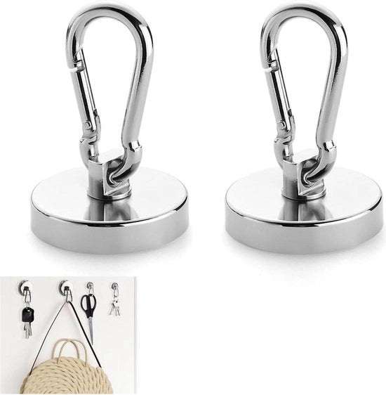 Magneethaken extra resistente 42mm - sostenibile fino a 69 kg - ruota di 360 gradi - magnetico da occhio - per camping - 2 pezzi