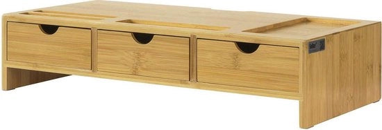 Sostegno per monitor - Elevatore per monitor - In legno di bambù - Supporti integrati - 51x12x25 cm