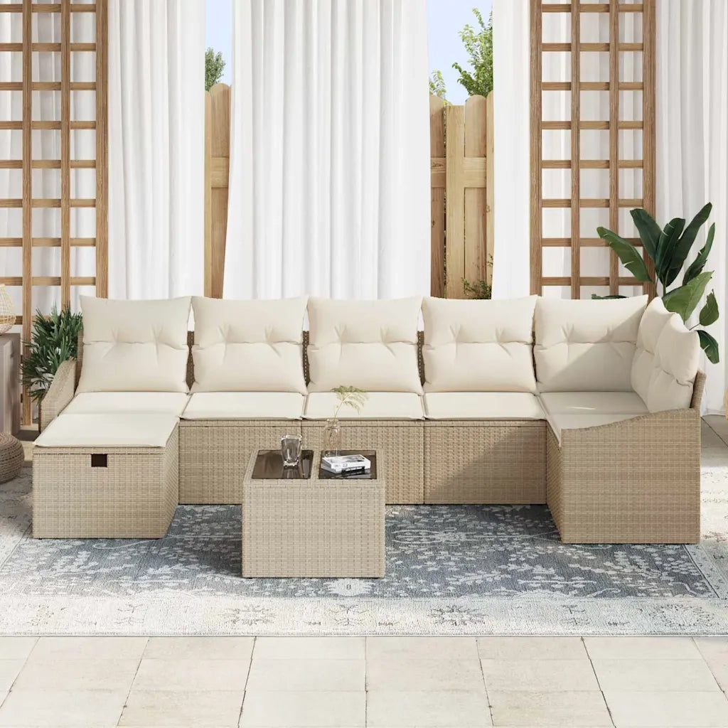 Set di divani con cuscino con archiviazione Beige polyrattan