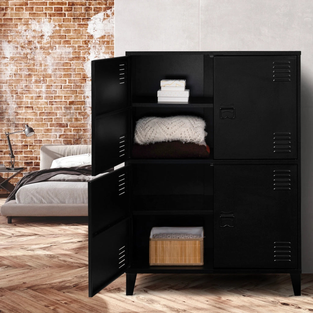 IDMarket - ESTER Armadio di design industriale a 4 ante in metallo nero