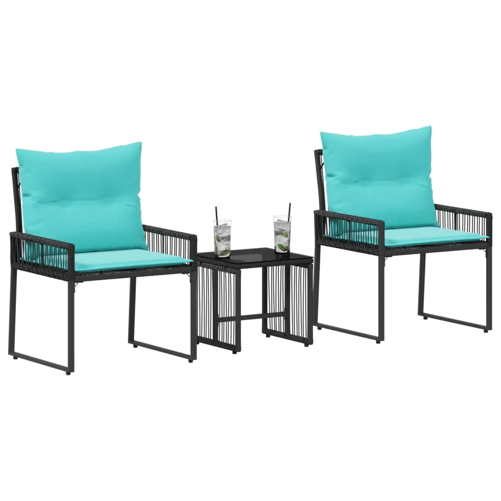 Set di Mobili da Esterno 7 pz | Set Salotto da Giardino Nero e Turchese polyrattan