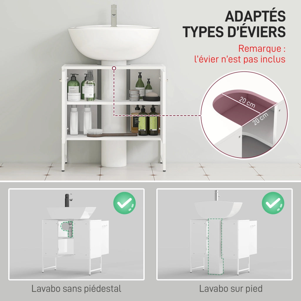 Mobile Sottolavabo Bagno con 2 Ante e Ripiano Regolabile ¨C zephmum ¨C Bianco