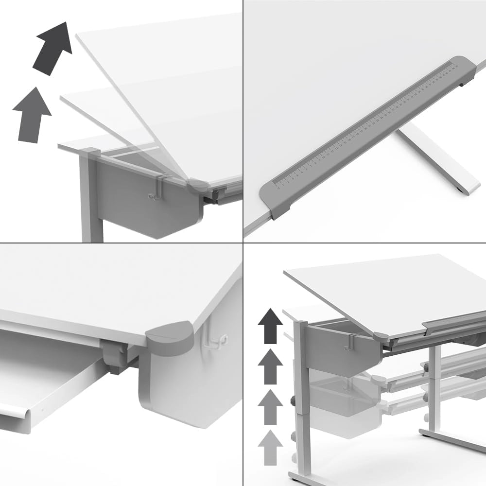 Scrivania per bambini Arc, Bianco, 108 x 68 cm Regolabile in altezza, per un lavoro ergonomico e una posizione di seduta regolabile