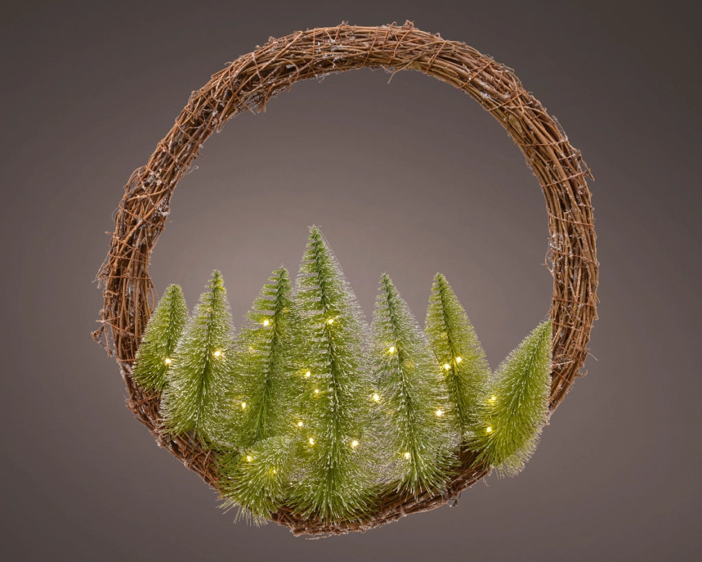 Ghirlanda decorativa da inerno con alberi illumiati H 28 x ø 50 cm