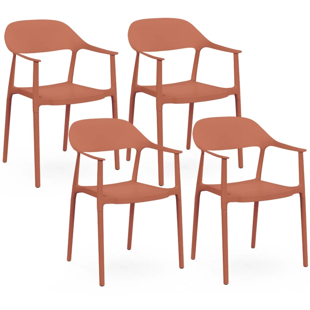 IDMarket - Set di 4 sedie da giardino impilabili in polipropilene color terracotta SUZON