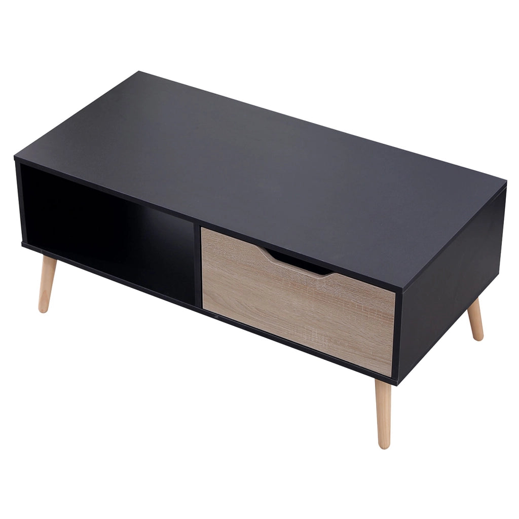 FREJATavolino nero in stile scandinavo con cassetto