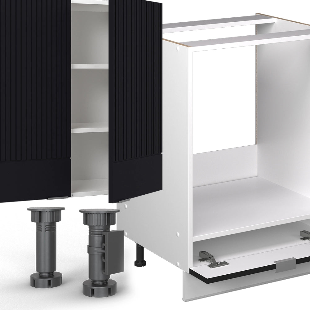 Cucina componibile Fame-Line Nero rigato/Bianco 355 cm senza piano di lavoro Vicco