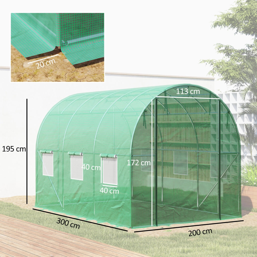 SERRA da giardino in plastica verde con porta arrotolabile e finestre a rete