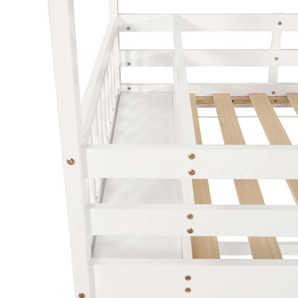 Letto a Castello Bambini con Scivolo e Casetta ¨C Xylo ¨C Pino e MDF, Bianco, 90x200
