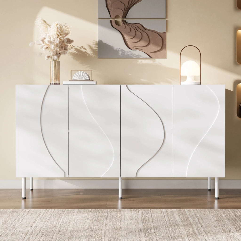 MADIA 140x40x77,5 cm con 4 ante curve 3D Push-to-Open bianca