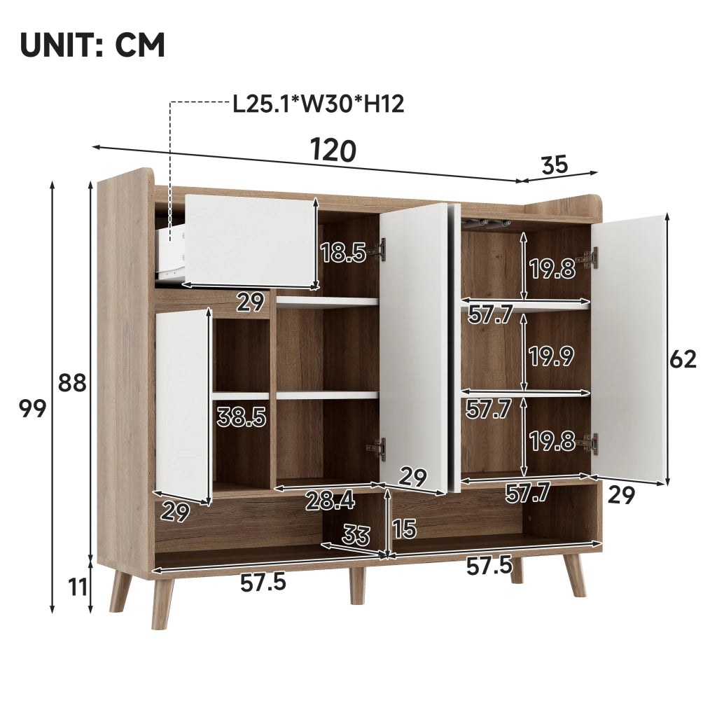 Mobile Ingresso Multiuso con 4 Ante e Cassetti ¨C MINIMAL ¨C Bianco/Naturale 120x35x99