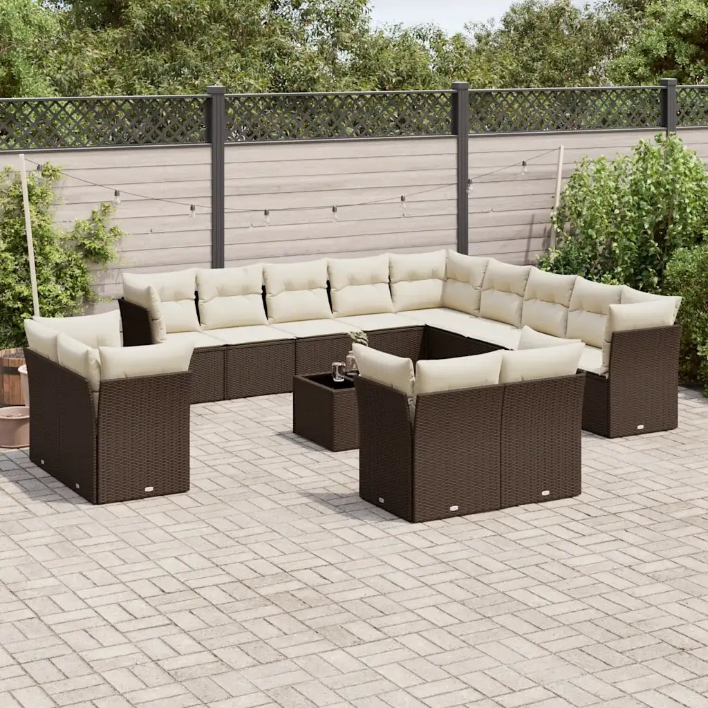 Set Divani da Giardino 14pz con Cuscini in Polyrattan Marrone 3218563