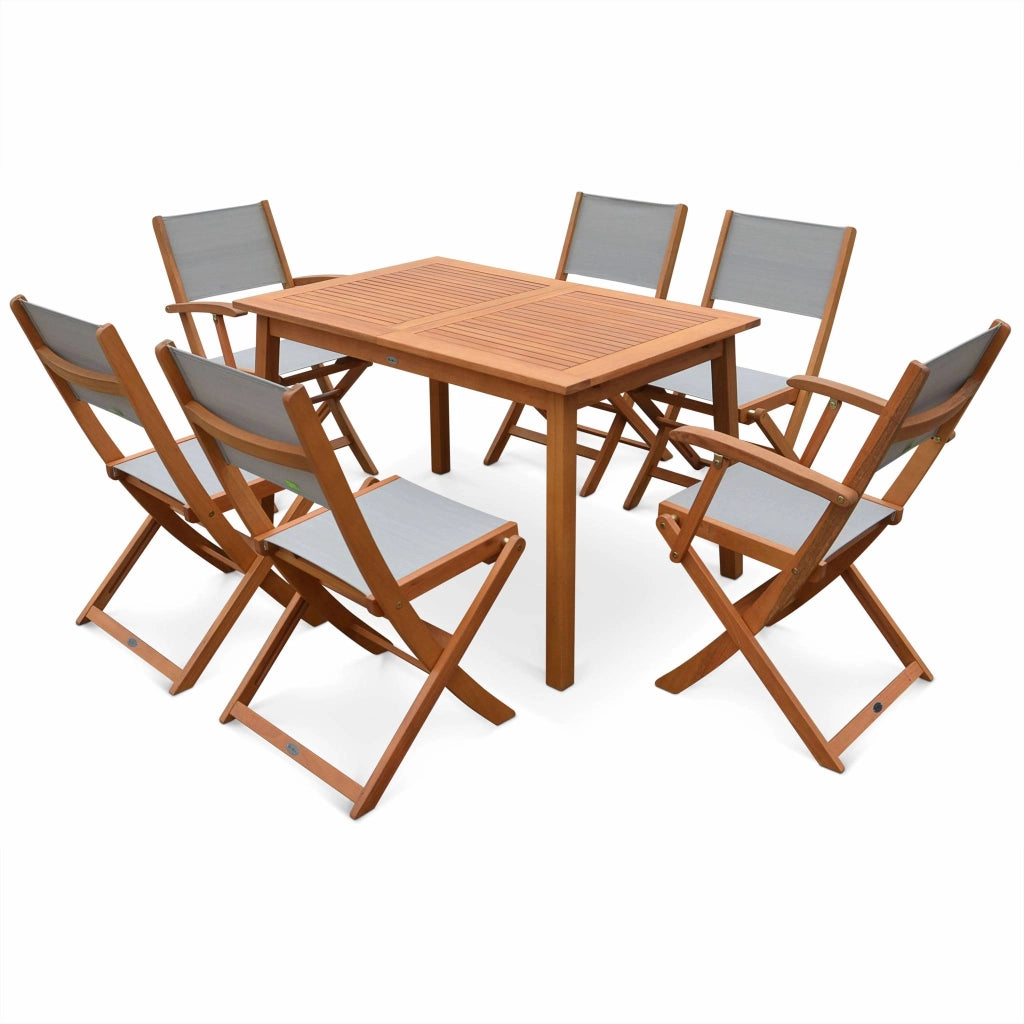 Set tavolo da giardino rettangolare allungabile in legno con 6 sedie,