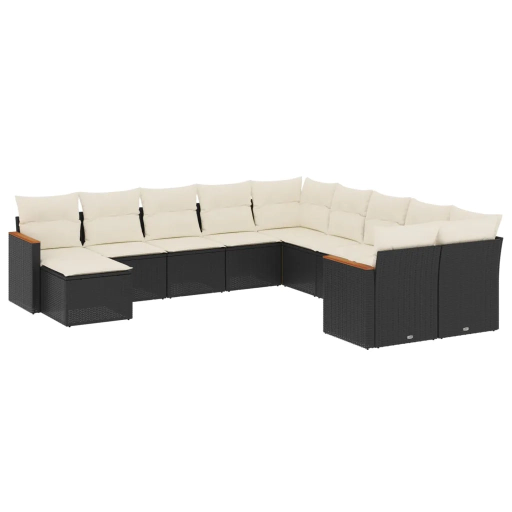 Set Divani da Giardino 11 pz con Cuscini in Polyrattan Nero