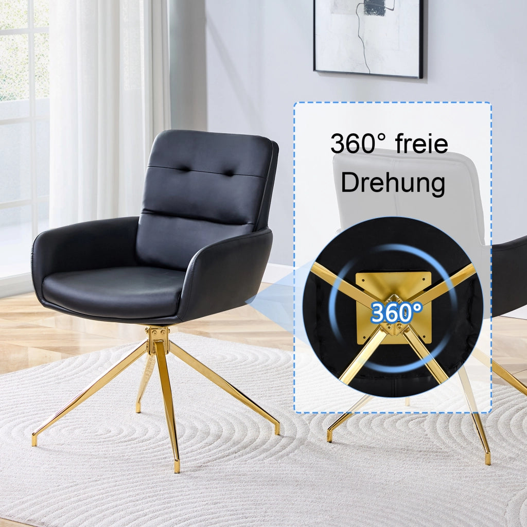 SEDIA Girevole 360° 85 cm PU Nero e Metallo Oro Set da 2 pezzi