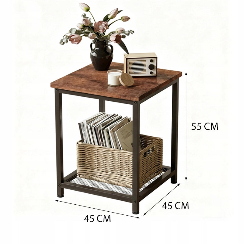 Tavolino quadrato ausiliario con ripiano retrò vintage loft 55 cm