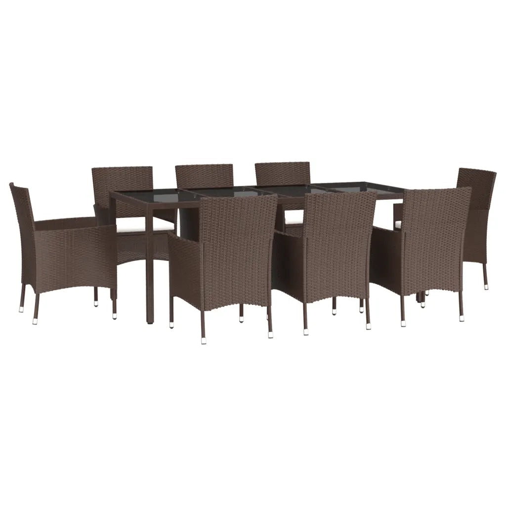 Set da Pranzo da Giardino 9pz con Cuscini Marrone in Polyrattan 3187313