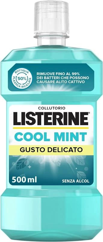 LISTERINE COLLUTORIO COOL MINT GUSTO DELICATO DI MENTA SENZA ALCOOL A BASE DI OLI ESSENZIALI ANTIBATTERICI E FLUORURO 500 ML