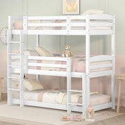 Letto a castello triplo per bambini 90x200 cm in legno di pino e MDF; bianco