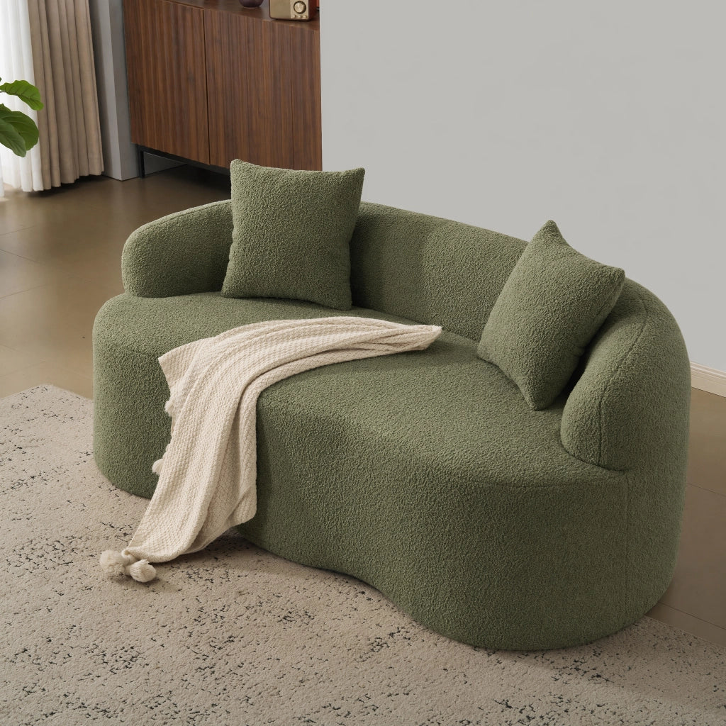 Divano a due posti curvo in schiuma e molle con cuscini per soggiorno camera da letto e ufficio verde 67 × 61 × 48 cm