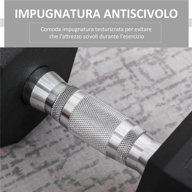 MANUBRIO DA 12.5 KG ESAGONALE SINGOLO CON IMPUGNATURA ZIGRINATA ANTISCIVOLO NERO