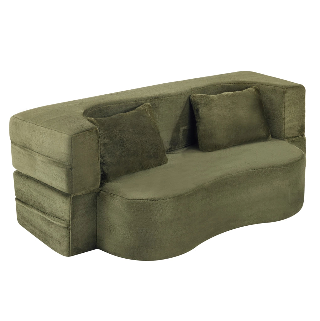 Divano letto 180x110x70 cm verde in schiuma， senza montaggio， 2 cuscini