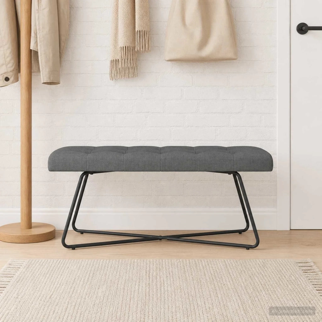 Panchina con bottoni imbottiti Grigio Scuro 110 x 40 x 46 cm 42038372