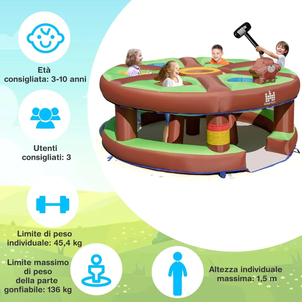 Giocattolo Gonfiabile per Bambini con Acchiappa la Talpa, Castello Gonfiabile per Bambini con Soffiatore, Borsa di Trasporto e Kit di Riparazione, 3-10 anni, 256 x 256 x 120cm