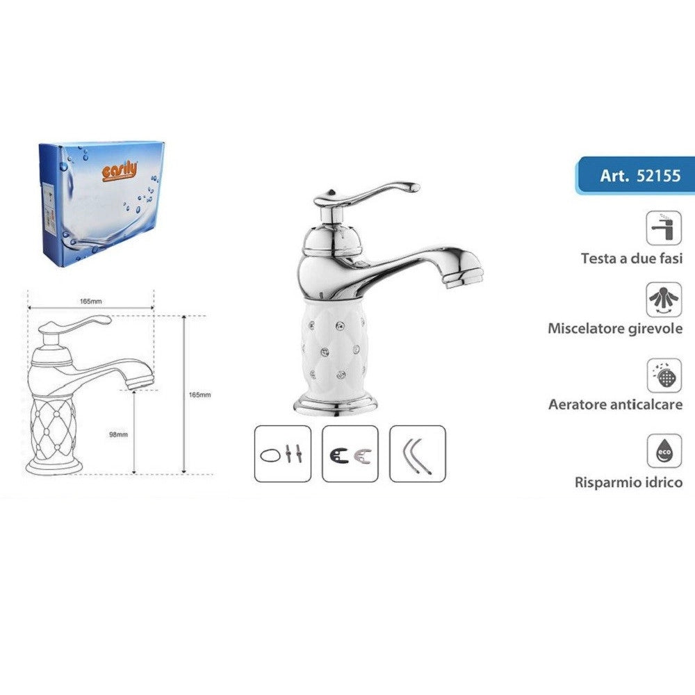 Trade Shop - Rubinetto Lavabo Brillantini Miscelatore Bagno Monoforo Argento 52155 Canna Bassa -