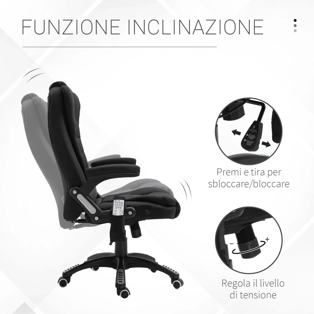 EasyComfort Sedia da Ufficio Massaggiante a 6 Punti e Riscaldata, Altezza Regolabile e Funzione Dondolo, Nero