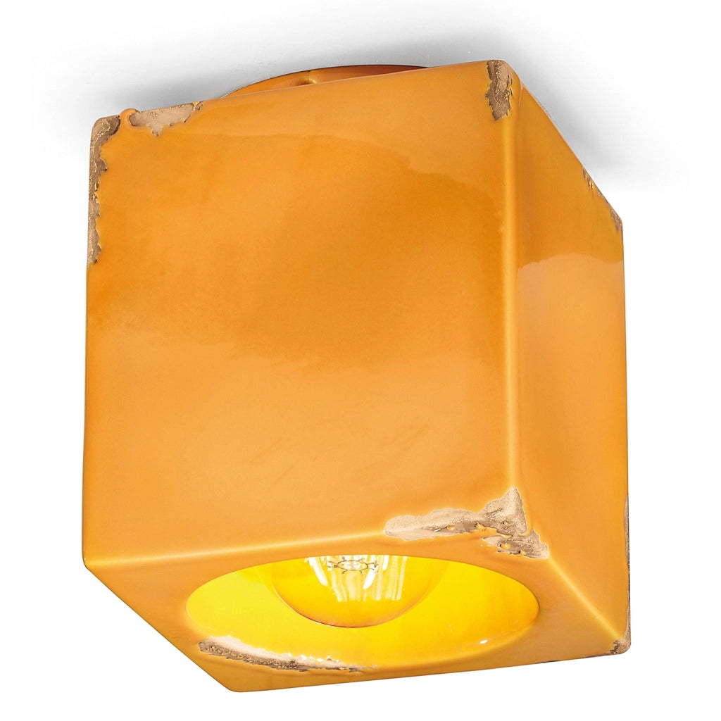 Plafoniera Vintage Cubo Ceramica Gialla 1 Luce E27
