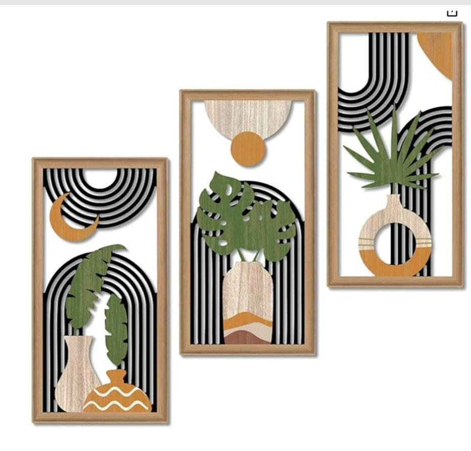 Set di 3 decorazioni da parete in legno boho con foglie
