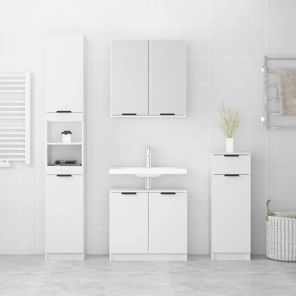Set di Mobili da Bagno 4 pz Bianco in Legno Multistrato 3115884